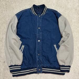 Vintage Jon Lauren Apparel Denim Canvas Sleeved Bomber Jacket Large